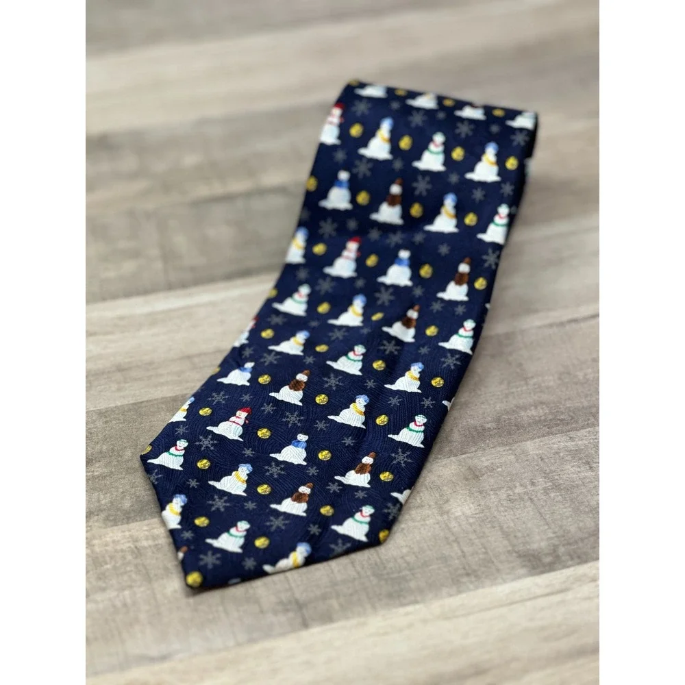 Alfanso‎ Laporta Men's Snowman Tie 100% Silk Navy Christmas Holiday 60in